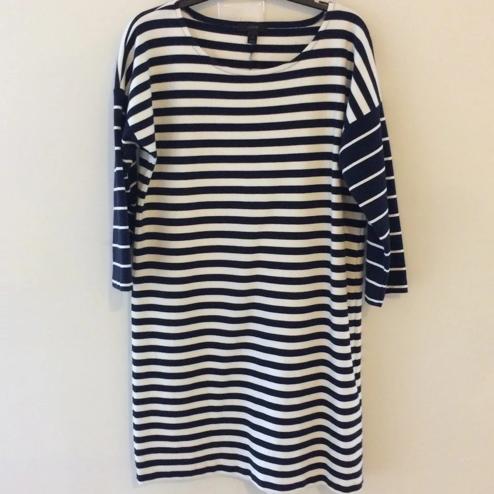 J. Crew Blue‎ & White Stripe 3/4 Sleeve Nautical T-Shirt Jersey Dress